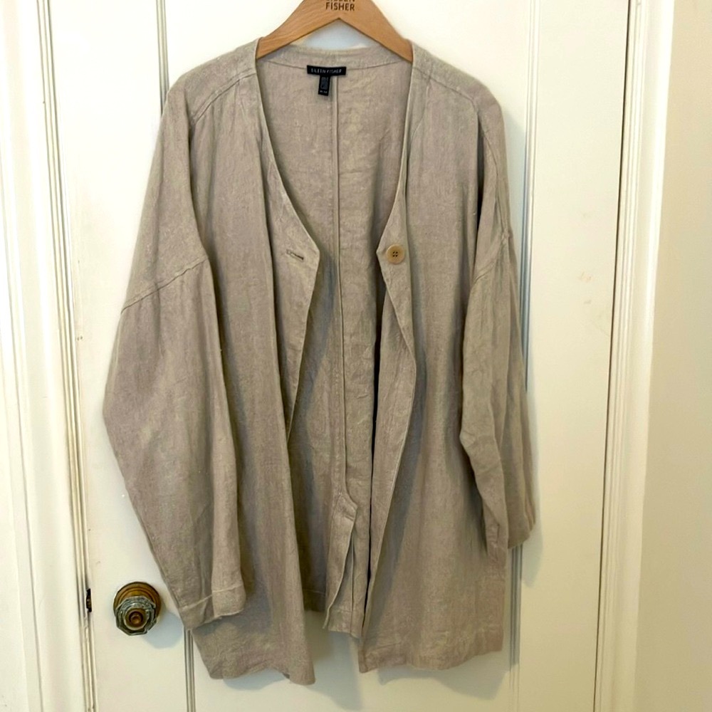 Linen Eileen Fisher Long Jacket / Coat size XL